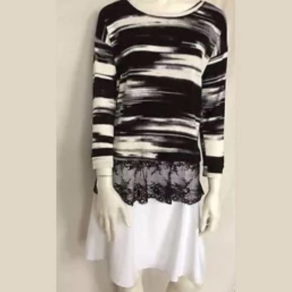 KENSIE Black NWT Ombre Tunic Top Lace Peplum Small Optic Art Stretch Pullover S - Picture 1 of 4